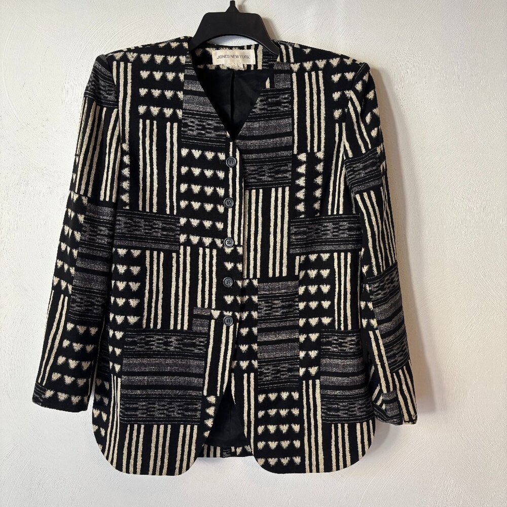 Vintage Jones New York Black & Cream 80s/90s Statement Blazer 100% Wool